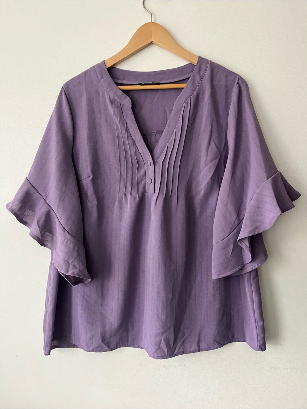 BloomChic Lavender Ruffle Sleeve Pintuck Blouse